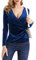 Rongseng Haut à Manches Longues en Velours pour Femmes Sexy Col V Profond Crop Tops Moulant T-Shirt Thermique Chemisier Élégant Pullover Blouse Cérémonie Pull Mode Décontracté Streewear
