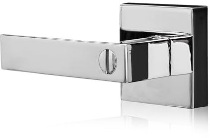 XFORT Quad Privacy Knob Set Polished Chrome, Door Knob with Lock for Internal Wooden Bathroom Doors, Complete Set with Tubular Latch