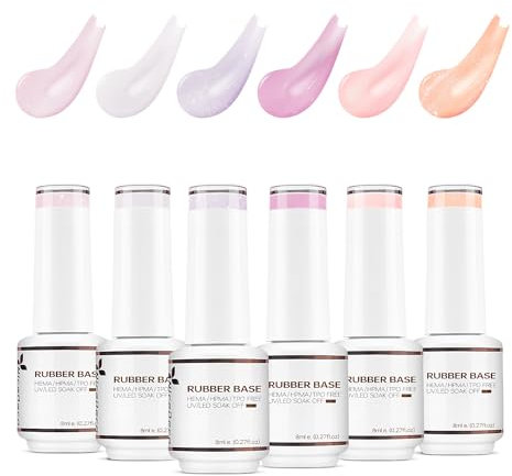 Nicedeco Rubber Base Gel Set - 8ml 6 Farben UV Gel Soak Off Set 6-38