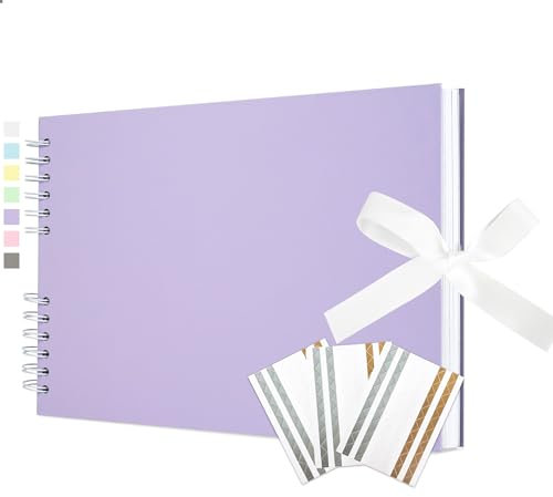Vienrose Fotoalbum zum Selbstgestalten und Einkleben 21,5 x 29 cm, DIY Scrapbook Album mit 100 weißen Seiten für 200 10x15 Fotos, Spiralalbum für Baby, Hochzeit und Geburtstag, Flacher lila
