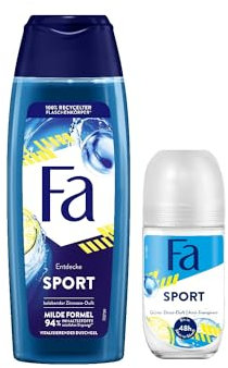 Fa Deo Roll-on Sport (50 ml) Anti-Transpirant zu 48h Schutz frischer Duft von grünem Zitrus & Duschgel Sport (250 ml) Duschpflege vitalisierender Duft von grünem Zitrus
