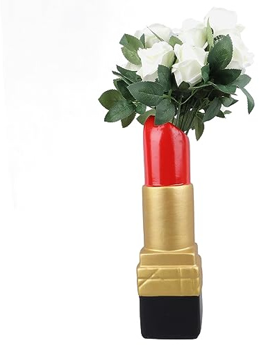 Unique Vase, Creative Lipstick Shaped Vase, Exquisite Realistic Lipstick Shape Decorative Vase, Beautiful Resin Flower Vase for Modern Home Decoration, Book Shop, Coffee Shop(Gold)