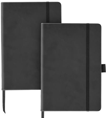 2Pcs Notizbuch A5, Notizbücher mit mit Stiften, Gummibandverschluss,80 Blatt 160 Seiten, Hardcover mit Soft-Touch-Pu-Cover, Schwarz Notizbuch für Schule, Büro,Reisen, Geschäft, 21 x 14 cm