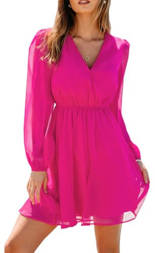 CUPSHE Femmes Imprimé Floral Mousseline de Soie Ligne A Robe Manches Longues paysannes Taille élastique Mini-Robes