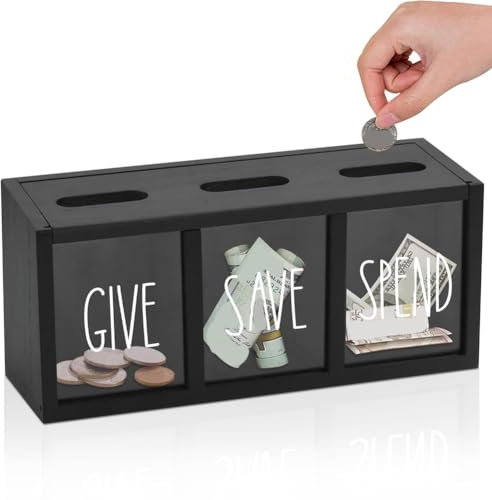 Luejnbogty Sparbox zum Verschenken und Ausgeben Aus für Kinder, Sparschwein für Kinder auf der Arbeitsplatte für Tägliches Bargeld, Wandmontierte Kinderbank in Schwarz