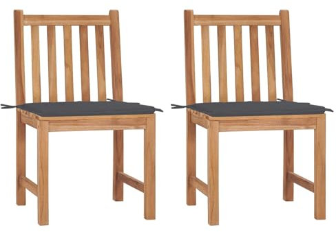 Chaduof Gartenstühle 2 Stk. mit Kissen, Gartenmöbel, Balkonstühle, Hochlehner, Balkonmöbel, Bistrostuhl, Balkonset, Garten Stühle, Sit Möbel, Armlehnenstuhl, Massivholz Teak