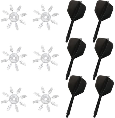 EIHI 6 x Dart Rods and Dart Flights with 6 Dart Protector Corrector Integrated Dart Rods Accessories Fly ABS with Integrated Black Dart Rod Set, black, A