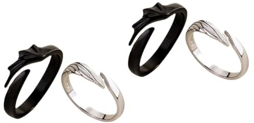 LIFKOME 4 Stück Paar Ringe trendiger Schmuck Engel Teufel Liebhaber Ringe Kostüm ihr valtinstaggeschenke vakentienstagsgeschenk Mode-Ring-Dekor Engel-Teufel-Paar-Ringe Zinklegierung Black