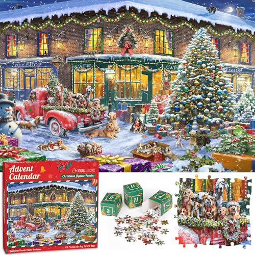 2025 Christmas Jigsaw Puzzles - Xmas Pets Park Holiday Puzzle 1008 Pieces Jigsaw Puzzle for Adults and Kids Christmas Puzzles Gift
