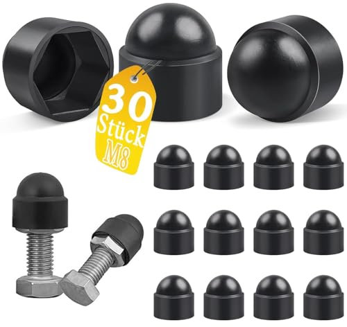 Kunststoffkappen Schraubenkappen M8 (für Schlüssel 13), 30 Stück Schwarz Schutzkappen für Schrauben M8 (RAL 9005), Abdeckkappen für Muttern Endkappen für Schrauben Sechskantmutter Kappe