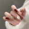 30pcs Short False Burgundy Press on Cat Eye Champaign Glitter Gold Gilding Stick on Removable Glue on Wine Red Nails Women Christmas New Year Nail Accessories