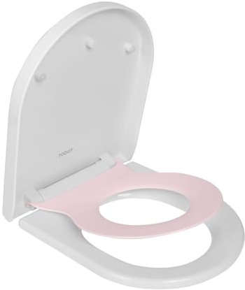 TODOT Abattant WC Familial Forme en D, Lunette de Toilette avec Siège Enfant Magnétique, Frein de Chute et Charnière Réglable, Siège de Toilette pour Adultes et Enfants, Démontage Rapide - Rose
