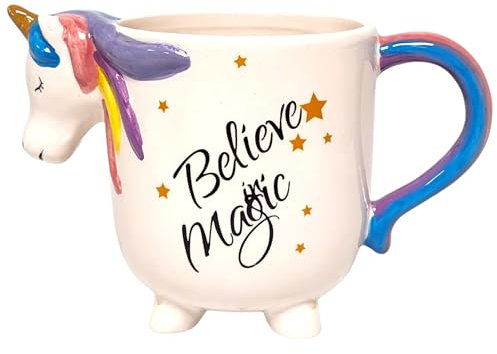 Divas World Ceramic Christmas Mugs Gingerbread House & Gingerbread Man and Gnome Shaped Mugs with Lids Handle Festive Coffee & Cookie Jars Cute Aesthetic Microwave Safe (Unicorn (10cms))