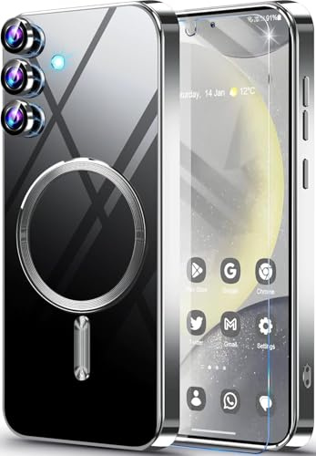 Neivi für Samsung Galaxy S25 Plus Hülle für Mag-Safe mit Kameraschutz, Schutzfolie, Transparent Vergilbungsfrei Unzerstörbarer Militärschutz Dünn Stoßfeste Schutzhülle Handyhülle S25 Plus (Silber)