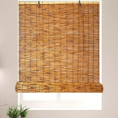 Stroh-Raffrollos für den Außenbereich, Terrasse, natürlicher Vorhang für Zuhause, Veranda, Schattierung (50 - 70 %), aufrollbare Sichtschutz-Trennwand, 120 x 500 cm (B x H)