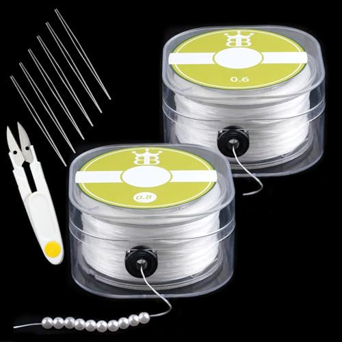 210m Nylonfaden Transparent, 0.6mm, 0.8mm Elastisch Gummiband für Armbänder, Elastisches Band, Perlen Faden mit Perlennadel und Schere, Faden Für Armbänder, für DIY, Armbänder