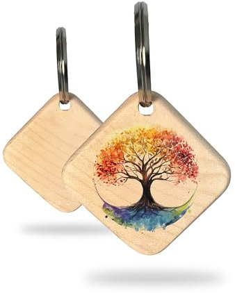 Rienco - Portachiavi Albero della Vita in Legno d'Acero Naturale - Ciondolo Portafortuna Artigianale - Regalo Originale per Donna e Uomo - Idea per Casa, Auto e Borsa - Prodotto in Alto Adige