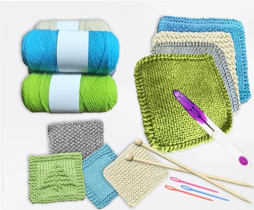 Kaaper Beginner Knitting Kit for Adults - Create 4 Dishcloths & 4 Coasters, All-in-One Knitting for Beginners Kit with Cotton Yarn, Bamboo Needles & 8 Patterns, Handmade Gift for DIY Craft Lovers