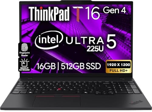 Lenovo ThinkPad T16 Gen 4 Business Laptop 16 FHD+ Display, Intel Ultra 5-225U (Beats i7-1355U), 16GB DDR5 RAM, 512GB SSD, 5MB Webcam, Fingerabdruck, KB Hintergrundbeleuchtung, WiFi 6E, RJ-45