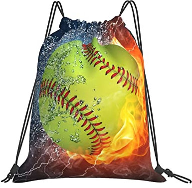 Lustiger Softball Ball Auf Feuer Und Wasser Herren Damen Gym Sack Verstellbarem Sport Beutel Komfortabel Zuziehbeutel Für Yoga Reise Schwimmen