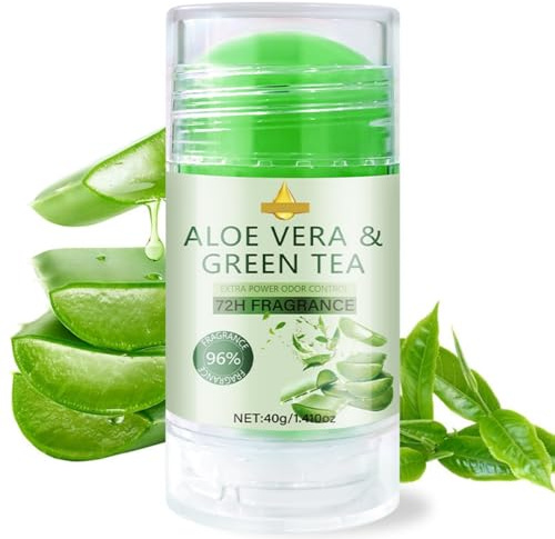 Deo-Stick mit grünem Tee & Aloe Vera, aluminiumfreies Deodorant zur Geruchskontrolle für Männer und Frauen, unsichtbarer fester Stick glättet und macht Achselhöhlen weich, 40 g