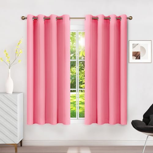 Runyéla Verdunklungsvorhänge mit Ösen Gardinen 2er Set, Thermovorhang Hitzeschutz H 160 x B 140, Vorhänge Blickdicht Kurz Rosa, Ösenvorhang für Schlafzimmer Wohnzimmer Blackout Curtain