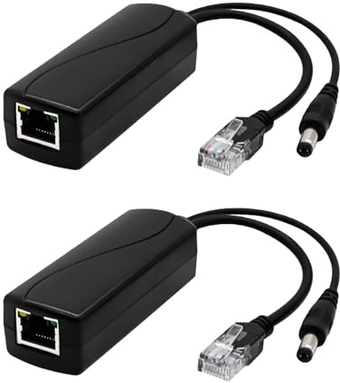 2 Stück PoE Adapter Splitter 48V zu DC 12V 2A, Aktiver Power Over Ethernet Splitter, IEEE802.3af/at Standard, 24W Ausgang, Kompatibel mit IP Kamera, Access Point, Smart Home, Plug-and-Play, Schwarz