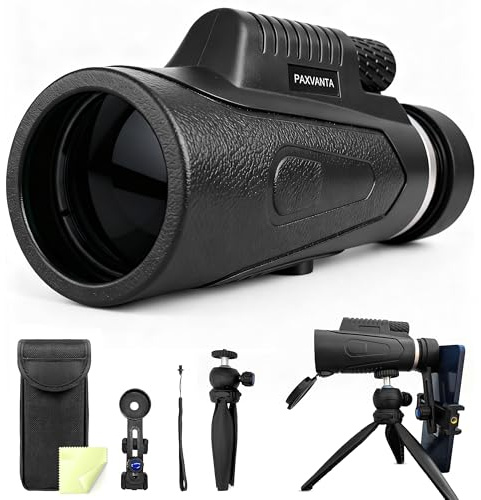 Paxvanta 10X42 Monocular Telescope for Bird Watching - HD BAK4 Prism FMC Lens with Smartphone Adapter & Tripod - Waterproof Fogproof Compact Monocular for Adults, Wildlife, Hiking & Sports (Black)