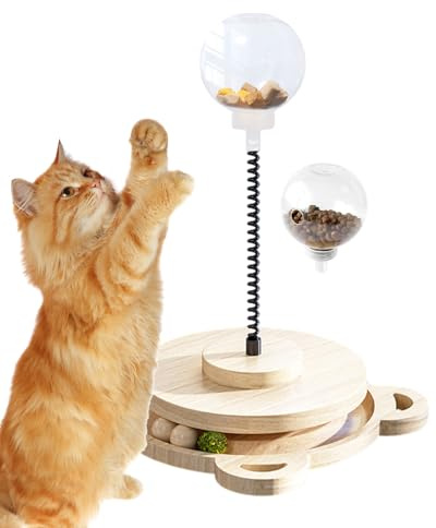 Dog Ball Automatic Dog Food Dispenser Wooden Dog Food Dispenser with Spring Rod Cat Treat Dispenser for Home Play Medium Dog Breeds and