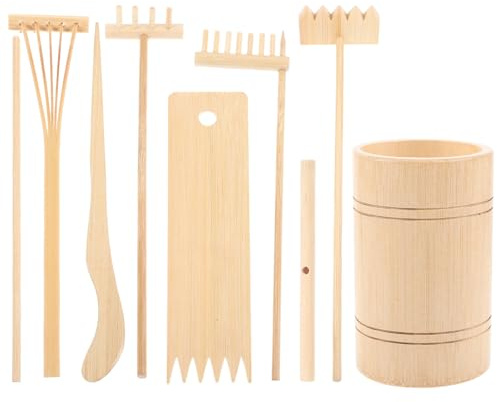 UPKOCH Mini Râteau De Jardin Zen en Bois Naturel pour Décoration Intérieure Et Extérieure Ensemble 7 Pièces Accessoire Jardin Zen Miniature Bureau Et Studio De Yoga