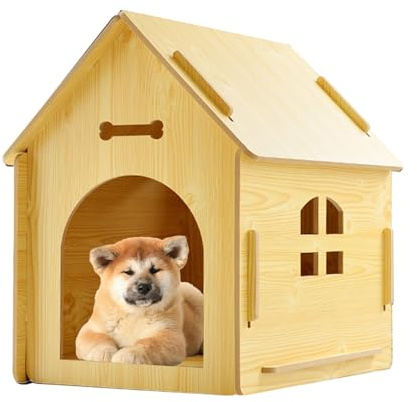 Katzenhaus aus Holz – Abnehmbarer Zwinger mit – Outdoor-Katzenhaus mit, für Welpen, kleine, mittelgroße und große Rassen, Balkon, Garten, Terrasse, Hof