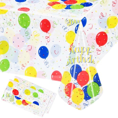 2 Stück Sterne Tischdecke, Luftballons Party Tischdecken, Bunt Wasserdicht Plastik Tischdecke, Abwischbar, Wiederverwendbar, Geburtstagsdeko, für Kinderparty, Geburtstag, 137×274cm (Ballons * 2)