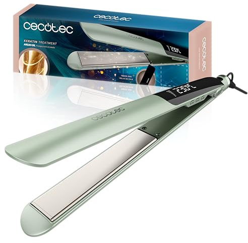 Cecotec Schmales Glätteisen mit Kabel Lisse Keratin Essence Olive, 130–230 | Temperaturbereich 130–230 °C, HeatMax-Funktion für Schnelle Temperaturerreichung, Arganöl, Reiseetui Zum Sicheren Transport