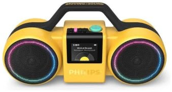 Philips The Roller Wireless Speaker TAMS60Y - 120W max, Bluetooth 6.0, IP67 Waterproof, 24h Battery, Stereo Sound, Retro Design, Auracast, USB-C, LED Lights - Yellow