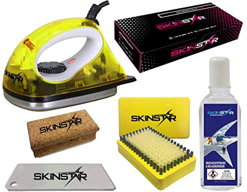 SkinStar Starter Ski Wachs Set, Wachsbügeleisen Bürste Wachs Reiniger 6-teilig gelb