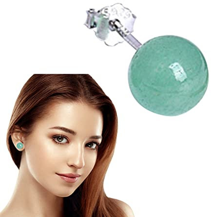 Sterling Silber natürliche grüne Jade Runde Perlen Ohrstecker für Damen 1 PC