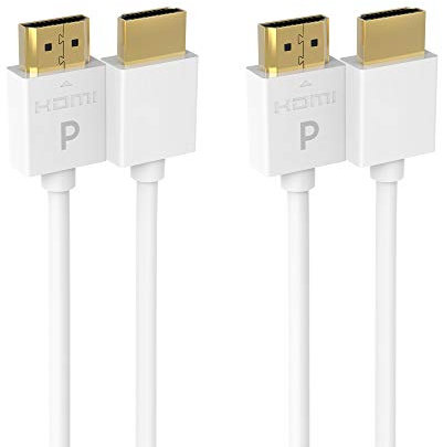 Pacroban Ultra-Short 1.5ft HDMI Cable (2 Pack) -Slim, Flexible, White 4K HDMI Cord, 18Gbps High Speed, HDMI 2.0, HDR10, HDCP 2.2, ARC, Ethernet, Ideal for Tight Spaces, Roku, FireTV, AppleTV, and More