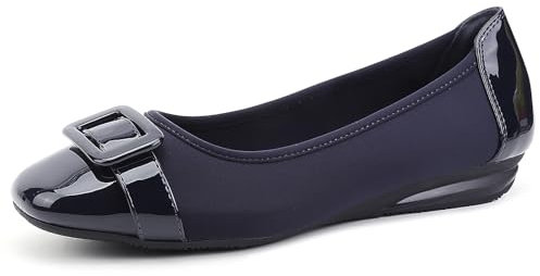 Greatonu Women's Flats Square Toe Ballet Buckle Soft Walking Slip-on Dress Shoes Navy Size 5.5