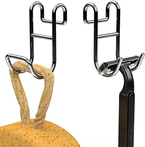 Jovware Shower Caddy Hooks, Razor Hanger for Shelf and Loofah (Silver - 1 Closed 1 Open)