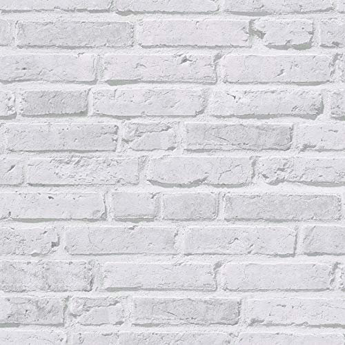 BRICOFLOR Papier peint intissé design briques blanches chic | Tapisserie imitation pierre blanche pour cuisine | Papier peints moderne effet pierre