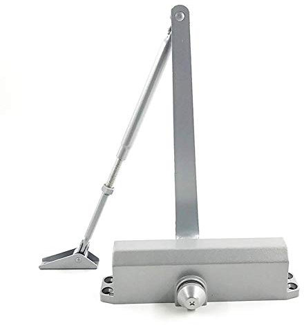 Marie Door Closer Size 4 Automatic Auto Spring Hydraulic Adjustable Arm with Hold-Opening Function, Commercial & Home Use for 60-85 KG Middle-Weight Door Aluminum Alloy Silver