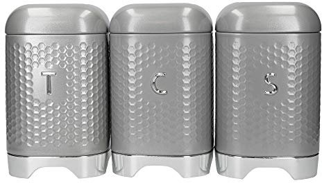 Lovello Kitchen Storage & Organisation, Coffee, Sugar, Tea, Textured 3 Canister Set, Gift boxed, Shadow Grey