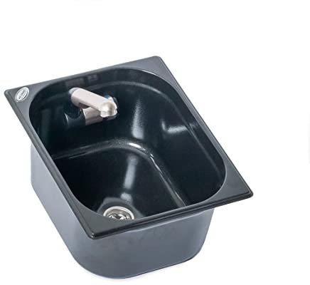 Edelstahl Spülbecken Camping Spüle Waschbecken Design schwarz metallic + Ablauf 325x265x150mm Barwig schwarz Chrome Design Wasserhahn integriert (ad-ideen)