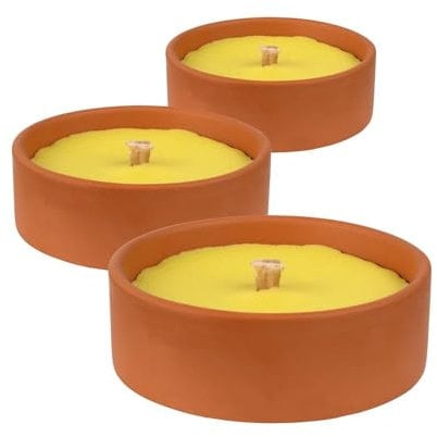 TERRA NOSTRA - Bougie Citronnelle - Lot de 3 Bougies en Terre Cuite Pour L'Extérieur - Protection de 5 Heures - Fabriqué Dans l'Union Européenne