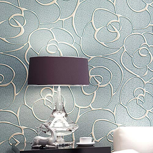 MEAIHOME Rouleau de papier peint motif rose 3D en relief texturé pour salon, chambre à coucher, bleu clair 1,73 pi l x 32,8 pi non collé