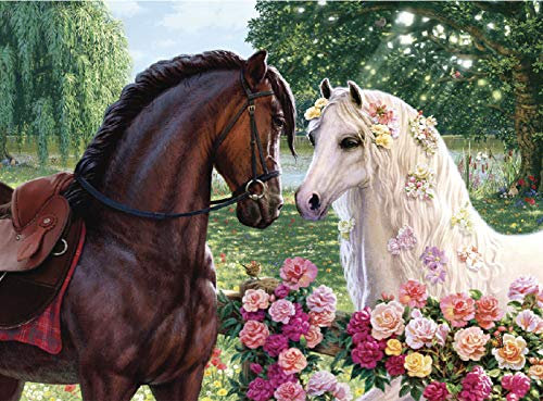 AveJoys 1000-teiliges Holzpuzzle für Erwachsene und Kinder ab 8 Jahren: Braunes & weißes Pferd, 52 x 38 cm, Klassisch
