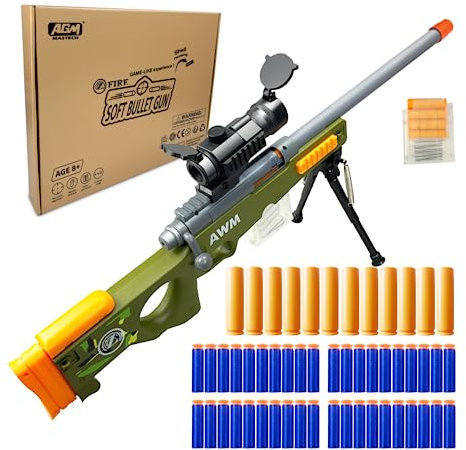 AGM MASTECH AWM Shell-Throwing Blaster Shot Gun, 40 offizielle Darts, 4-Dart-Clip, 2 Zeitschriften, Blaster-Spielzeug-Spielset fürJungen, Kinder und Erwachsene(Grün)