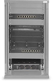 DIGITUS 10-Zoll Set - Netzwerk-Schrank 12 HE SOHO-Serie Schwarz - Fachboden - Steckdosenleiste - 8-Port Patch-Panel - 8-Port Gigabit-Switch