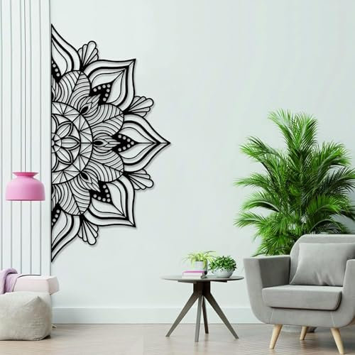 Resama Großes Metall Mandala Wanddekor, Einzigartige Lotusblume Wandkunst, Geeignet für Büro und Haus Innen- und Außendekoration (Schwarz)