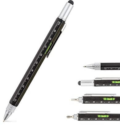 TRENDHAUS Multifunktions Kugelschreiber, 6-in-1 Geschenk für Männer, Geschenkideen Weihnachten, Büro Gadgets, Touchscreen Werkzeug-Stift (Schwarz)